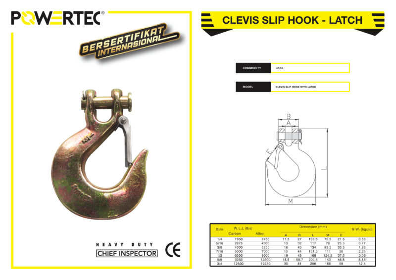 Clevis Hook Ramp Spring Clevis Slip Hook with Latch - Powertec