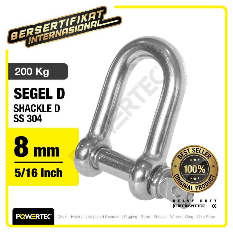 Shackle D Stainless Steel 304 8mm – 5/16″ POWERTEC Segel Dee SS