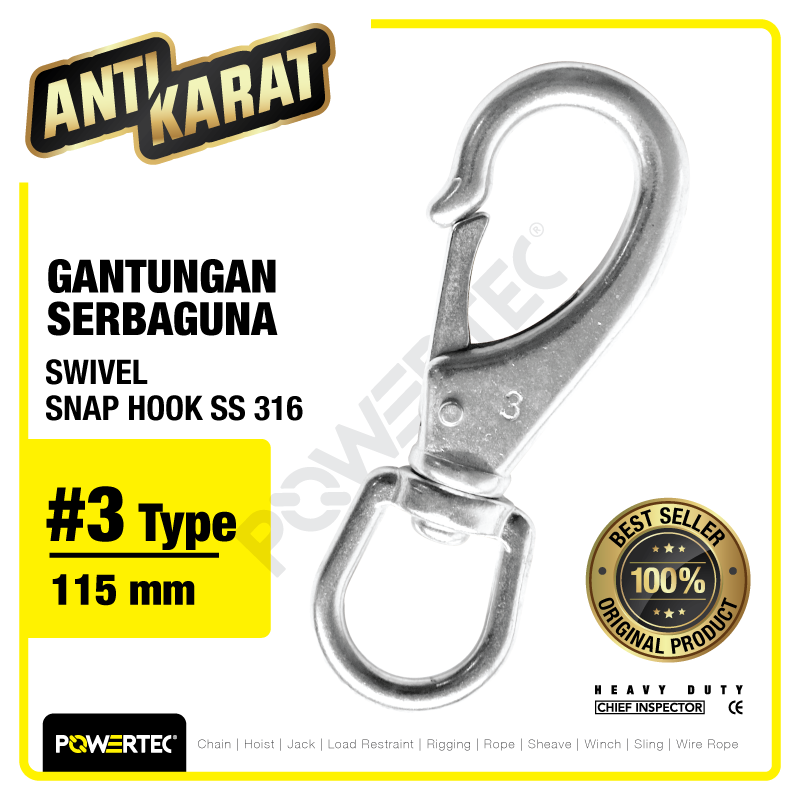 Swivel Snap Hook SS 316 / Cantolan Kaitan Anjing 115mm POWERTEC