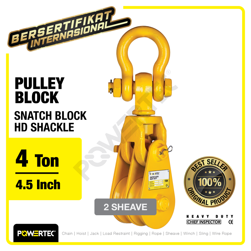 Snatch Block / Pulley Block Shackle 4 Ton – 4.5″ HD 2 Sheave POWERTEC