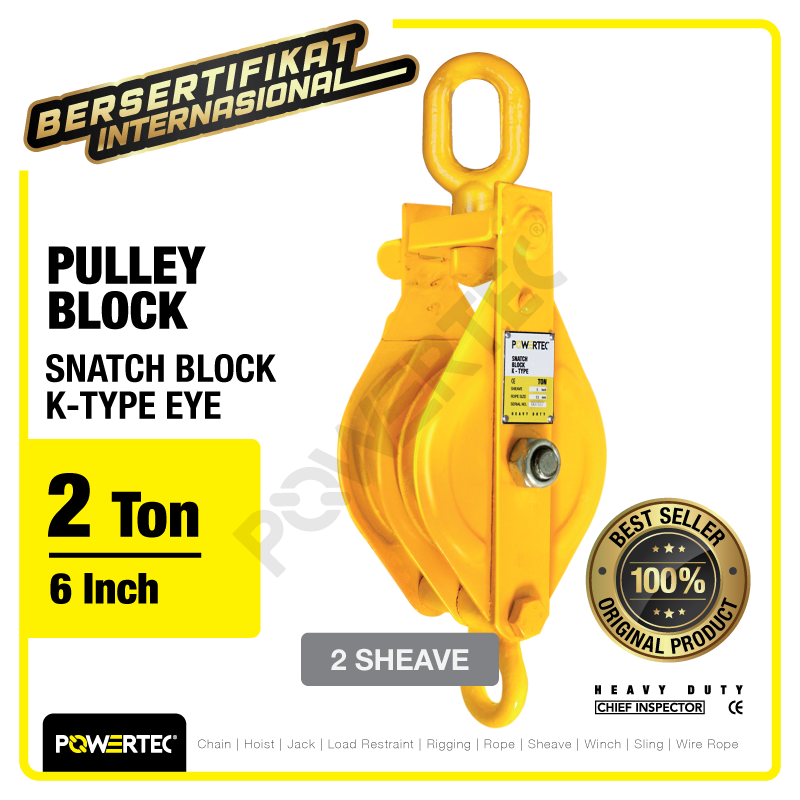 Snatch Block / Pulley Block Eye 2 Ton – 6″ K-Type 2 Sheave POWERTEC
