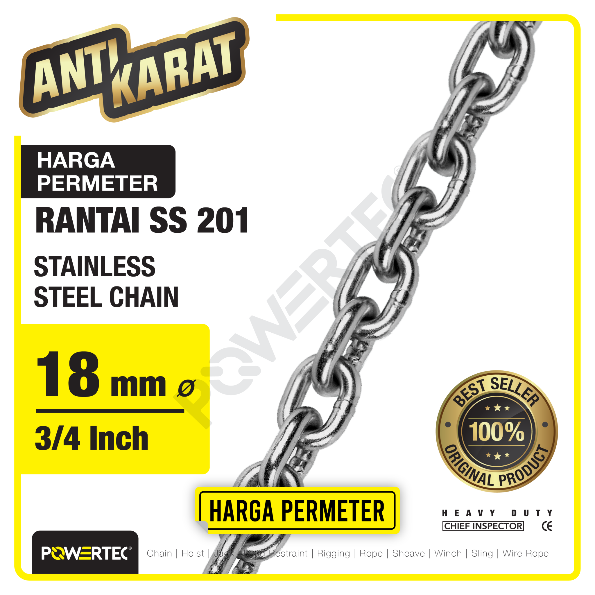 Rantai SS 201 18mm Stainless Steel Chain POWERTEC – Meteran