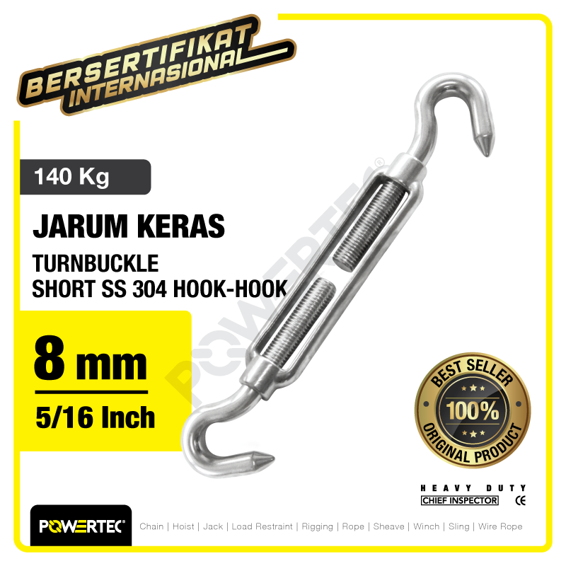 Turnbuckle / Jarum Keras SS Hook & Hook M8 Span Skrup Short POWERTEC
