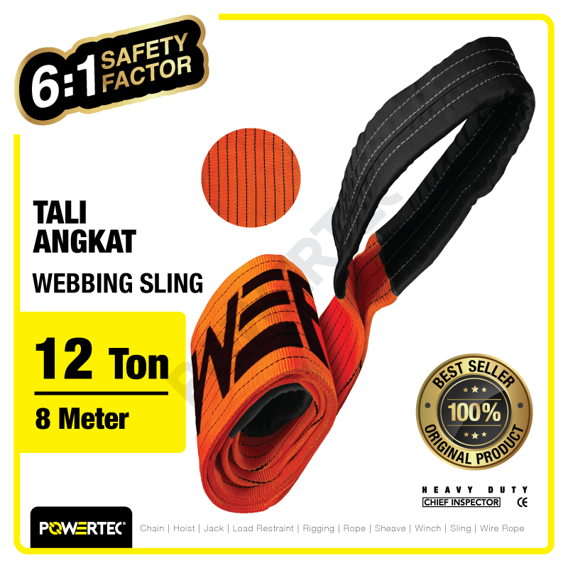 Webbing Sling Belt / Tali Angkat 12 Ton x 8 Meter POWERTEC Double Ply