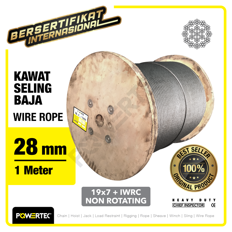 Wire Rope / Kawat Seling Baja 19×7 IWRC 28mm NR POWERTEC – 1 Meter
