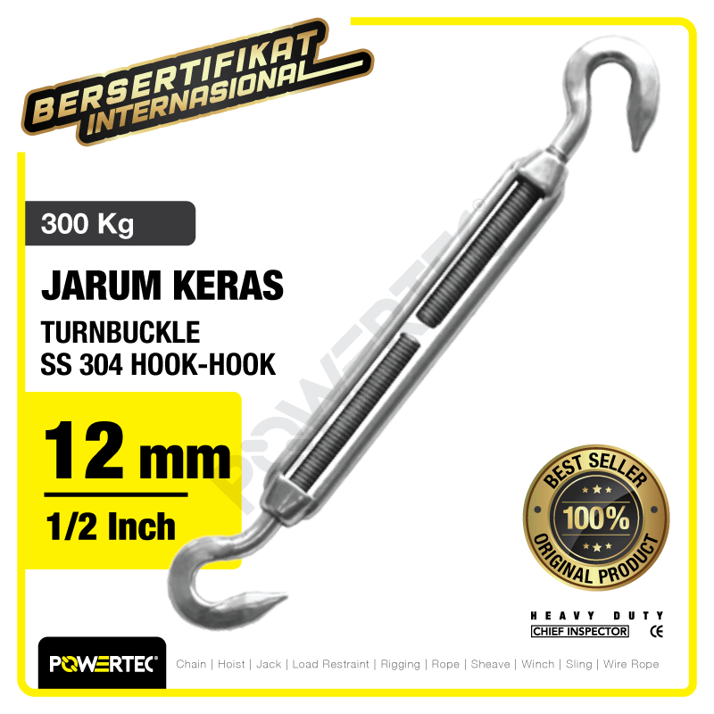 Turnbuckle / Jarum Keras SS 304 Hook & Hook M12 Span Skrup POWERTEC