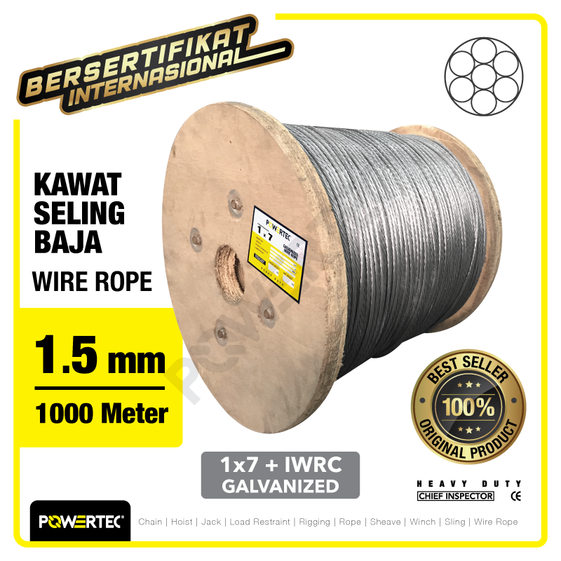 Wire Rope / Kawat Seling Baja 1×7 1.5mm Galv POWERTEC – 1000m