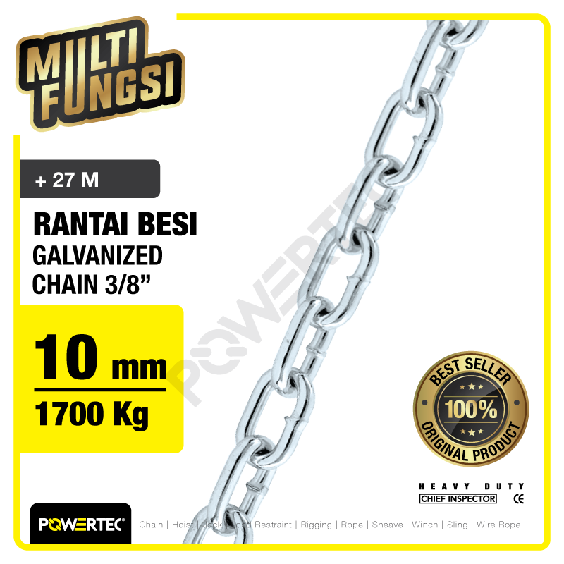 Rantai Besi Galvanis 3/8″ – 10mm Galvanized Chain POWERTEC – Karung