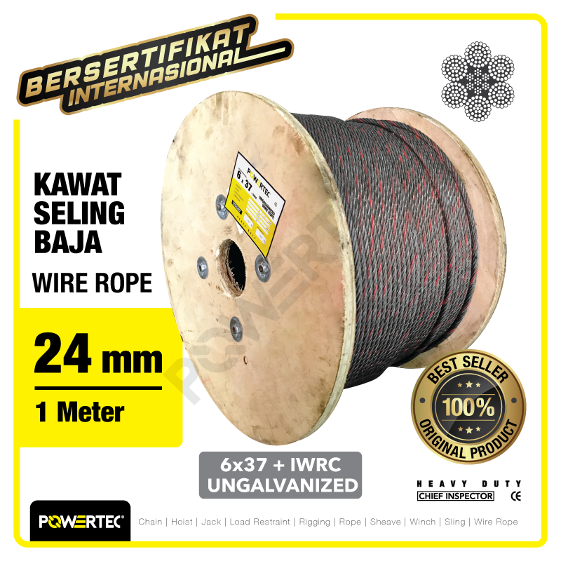 Wire Rope / Kawat Seling Baja 6×37 IWRC 24mm Ungalv POWERTEC – 1 Meter