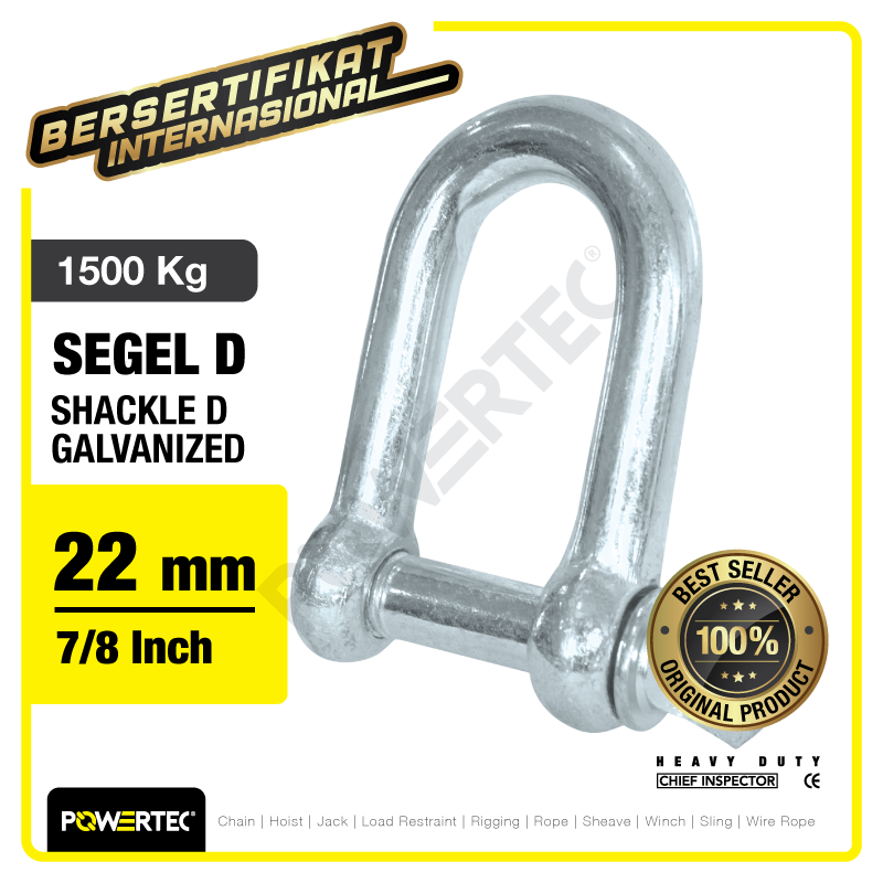 Shackle D Galvanized 22mm – 7/8″ POWERTEC Segel Dee Galvanis