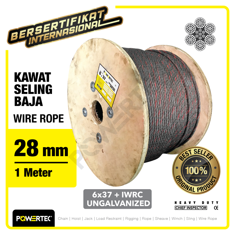 Wire Rope / Kawat Seling Baja 6×37 IWRC 28mm Ungalv POWERTEC – 1 Meter