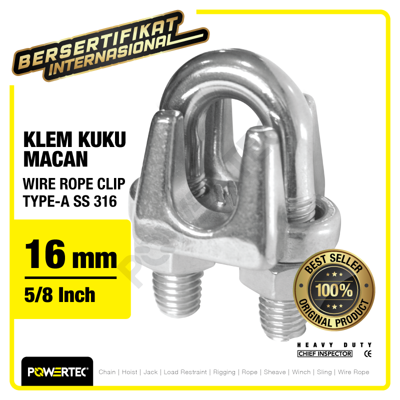 Wire Rope Clip / Klem Seling Kuku Macan SS 316 16mm POWERTEC Bulldog
