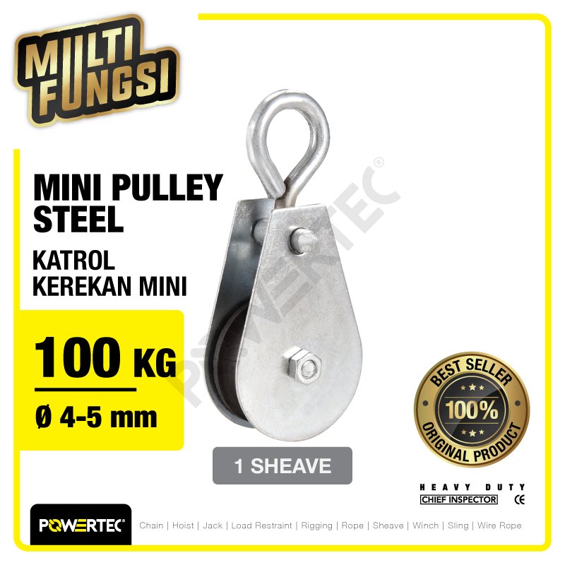 Mini Pulley Katrol Kerekan 100kg 12mm – 1 Sheave POWERTEC