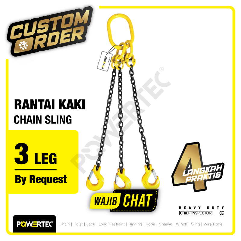 [WAJIB CHAT] Chain Sling 3 Legs / Rantai 3 kaki POWERTEC – Custom Order