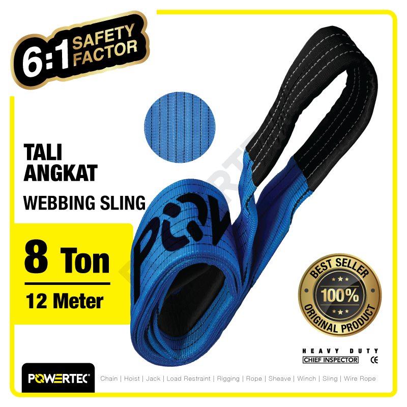 Webbing Sling Belt / Tali Angkat 8 Ton x 12 Meter POWERTEC Double Ply