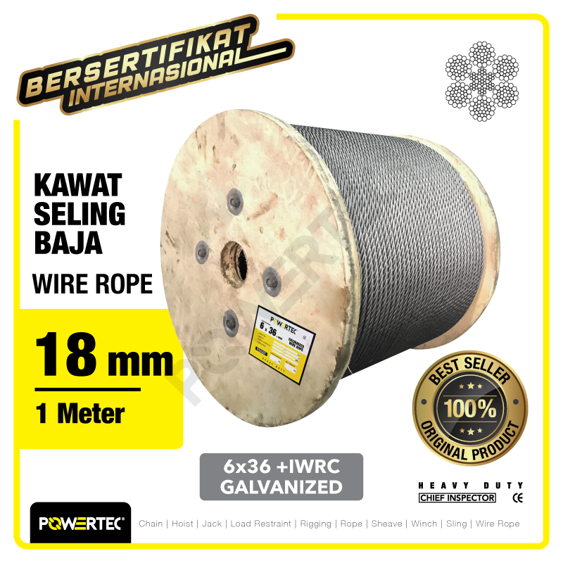 Wire Rope / Kawat Seling Baja 6×36 IWRC 18mm Galv POWERTEC – 1 Meter