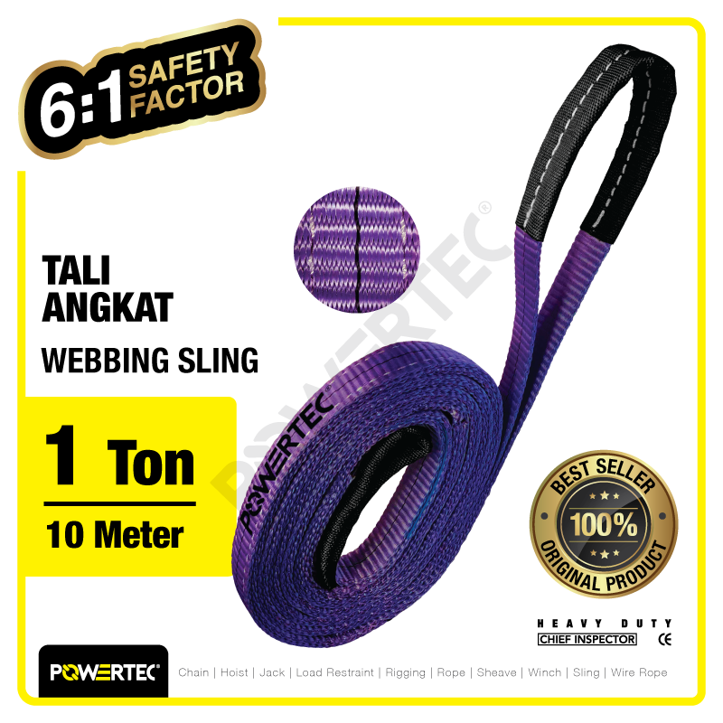 Webbing Sling Belt / Tali Angkat 1 Ton x 10 Meter POWERTEC Double Ply