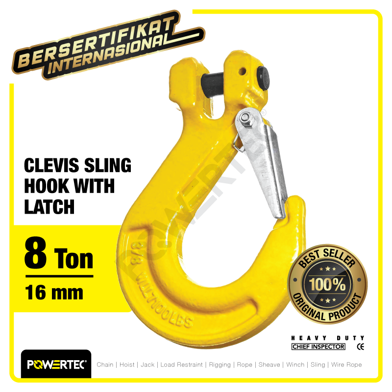 Clevis Sling Hook with Latch 16mm – 8 Ton POWERTEC