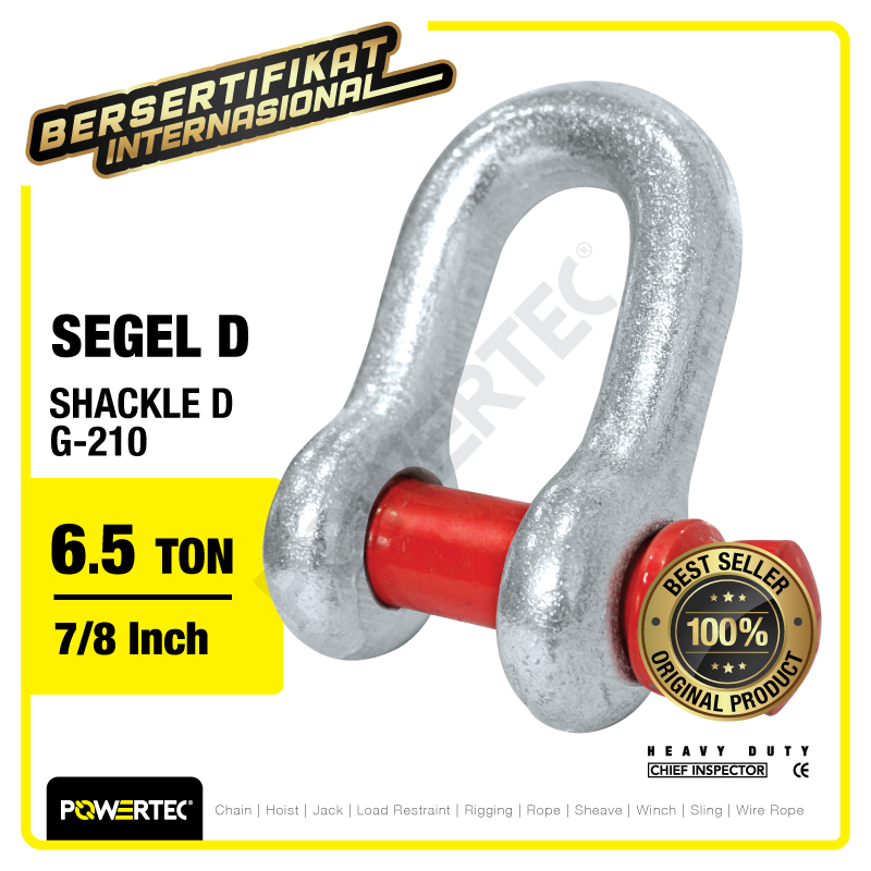 Shackle D G210 6.5 Ton – 7/8″ POWERTEC Segel Dee Screw Pin