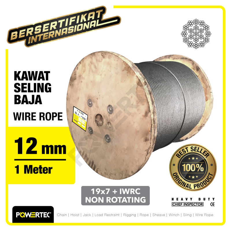 Wire Rope / Kawat Seling Baja 19×7 IWRC 12mm NR POWERTEC – 1 Meter