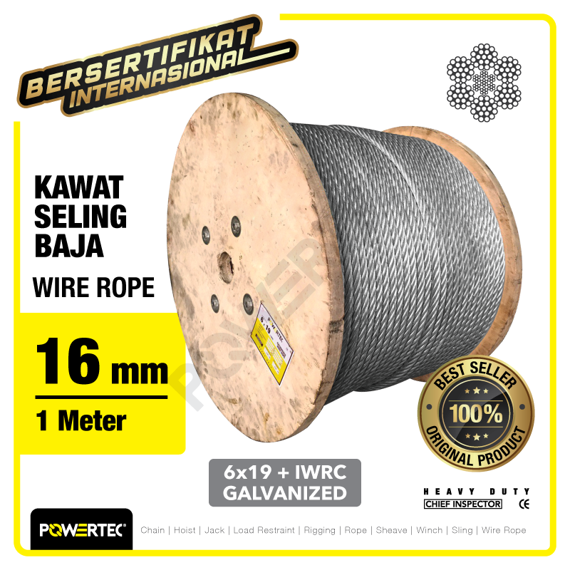 Wire Rope / Kawat Seling Baja 6×19 IWRC 16mm Galv POWERTEC – 1 Meter