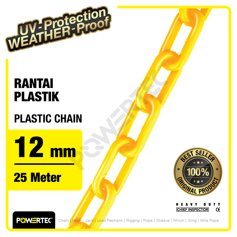 Rantai Plastik PVC 12mm x 25m Plastic Chain POWERTEC – Kuning