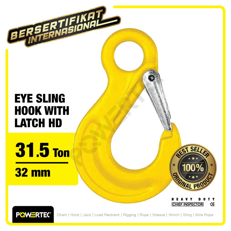 Eye Sling Hook with Latch HD 32mm – 31.5 Ton POWERTEC