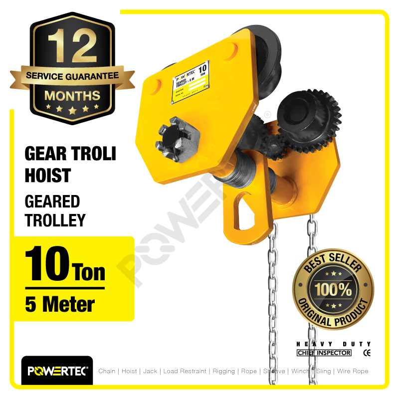 Geared Trolley / Gear Troli Hoist 10 Ton x 5 Meter POWERTEC