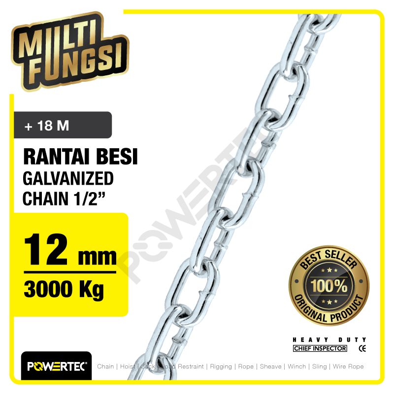 Rantai Besi Galvanis 1/2″ – 12mm Galvanized Chain POWERTEC – Karung
