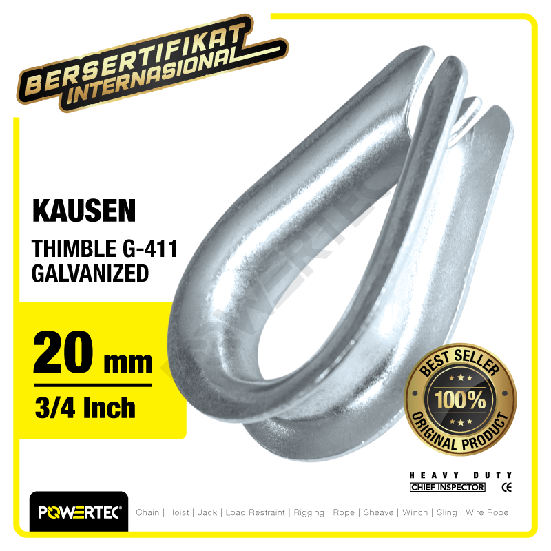 Thimble Wire Rope Kausen Sling G-411 20mm – 3/4″ Galvanized POWERTEC