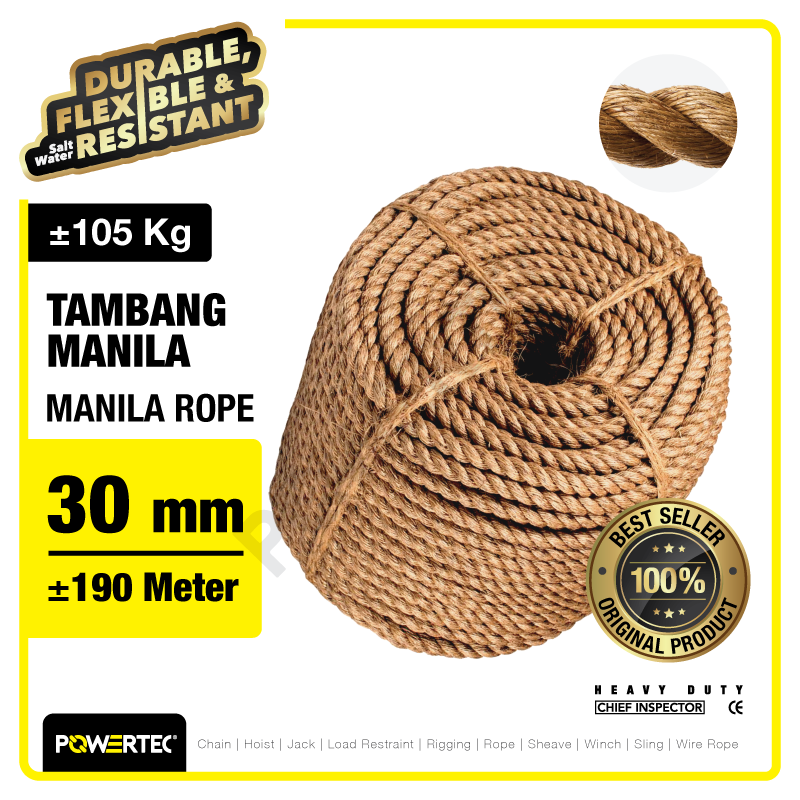 Tali Tambang Manila Rope 30mm x 190m x 105kg Tampar Dadung POWERTEC