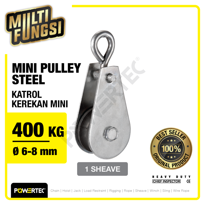 Mini Pulley Katrol Kerekan 400kg 12mm – 1 Sheave POWERTEC