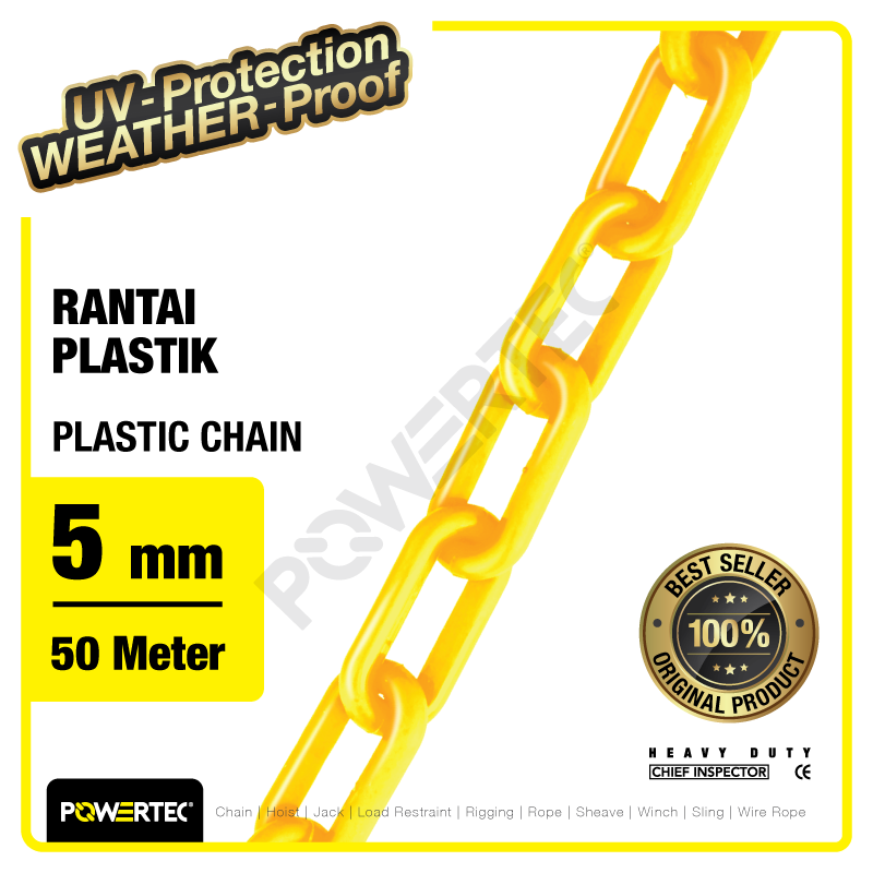 Rantai Plastik PVC 5mm x 50m Plastic Chain POWERTEC – Kuning