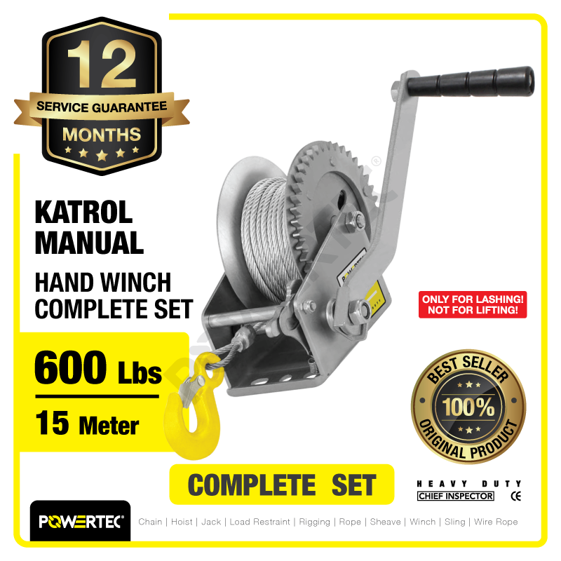 Hand Winch / Katrol Manual 600lbs / 250Kg x 15 M Galv POWERTEC