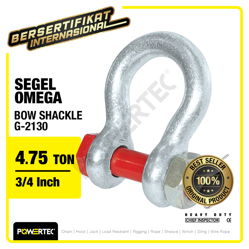 Bow Shackle Omega G2130 4.75 Ton – 3/4″ POWERTEC Segel Bolt Type