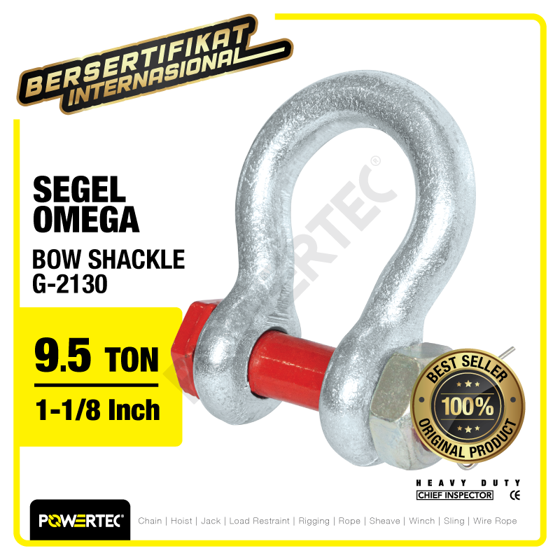 Bow Shackle Omega G2130 9.5 Ton – 1-1/8″ POWERTEC Segel Bolt Type
