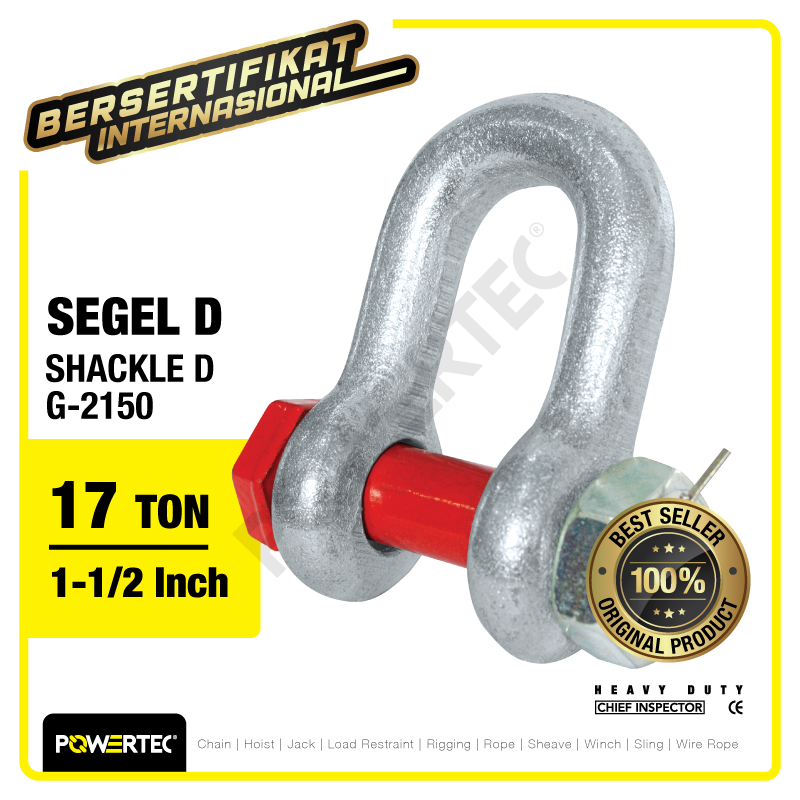 Shackle D G2150 17 Ton – 1-1/2″ POWERTEC Segel Dee Bolt Type