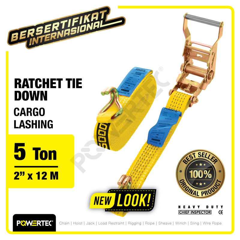 Ratchet Tie Down Cargo Lashing Belt 2″ x 12M Pengikat Barang POWERTEC