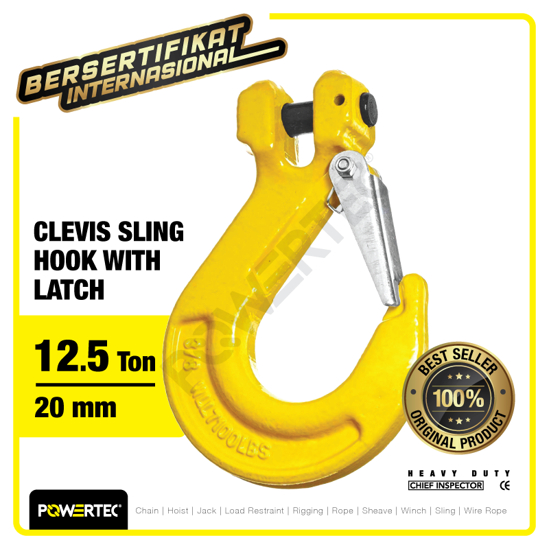 Clevis Sling Hook with Latch 20mm – 12.5 Ton POWERTEC