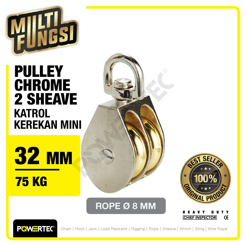 Small Pulley Chrome Katrol Kerekan 32mm 1-1/4″ – 2 Sheave POWERTEC