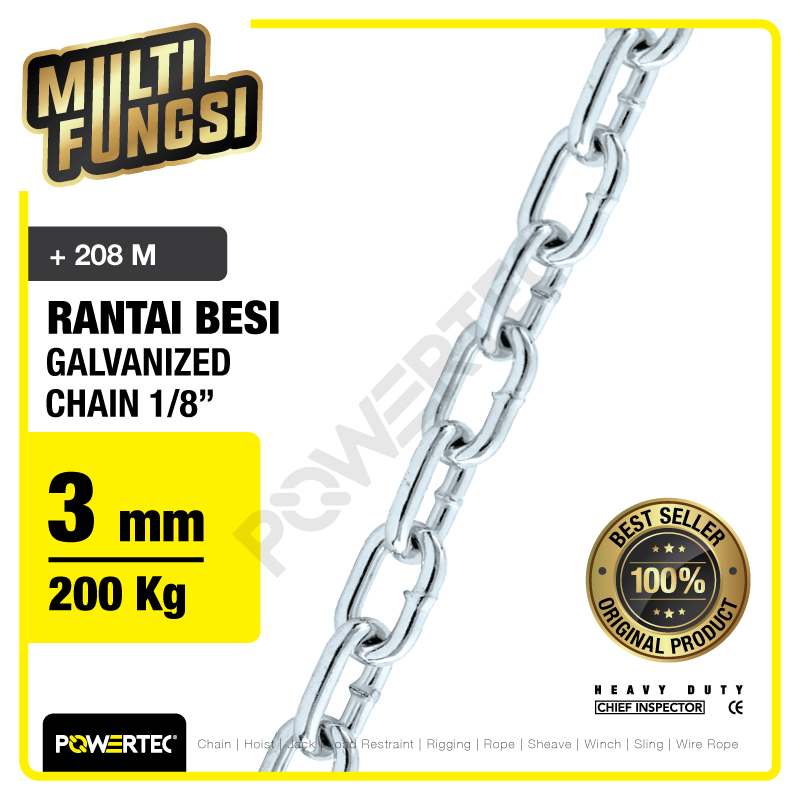 Rantai Besi Galvanis 1/8″ – 3mm Galvanized Chain POWERTEC – Karung