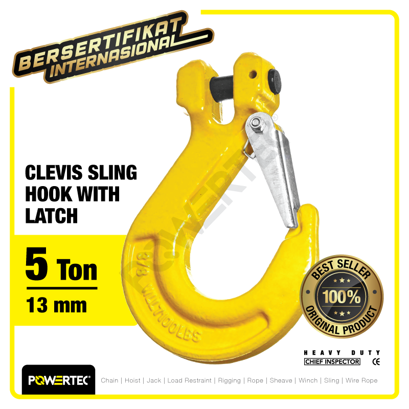 Clevis Sling Hook with Latch 13mm – 5 Ton POWERTEC